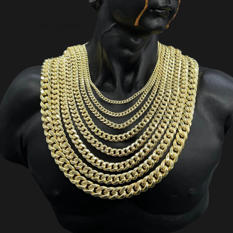 Hip Hop 8mm 10mm 12mm Cuban Link Chain 925 Silver Miami Monaco Chain Gold Plated Cuban Link Chain