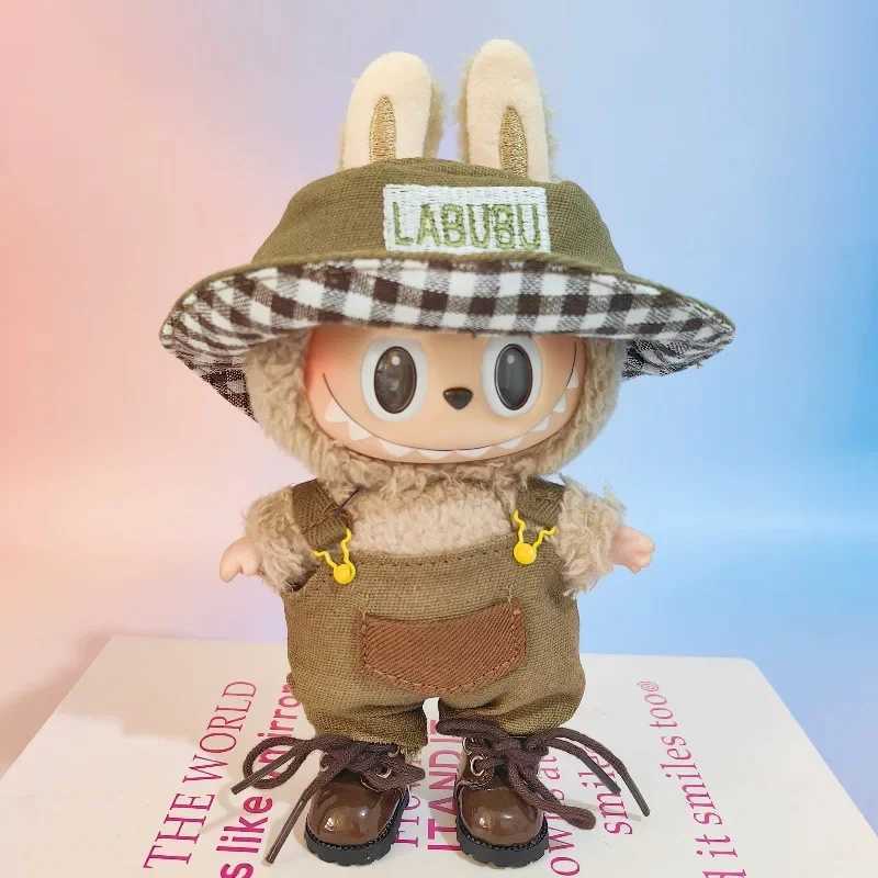 17cm Cute Mini Plush Doll Clothes Labubu DIY Outfit Set Fishermans Hat Overalls Accessories Kawaii Kid Gift Plush Doll Clothing C250919
