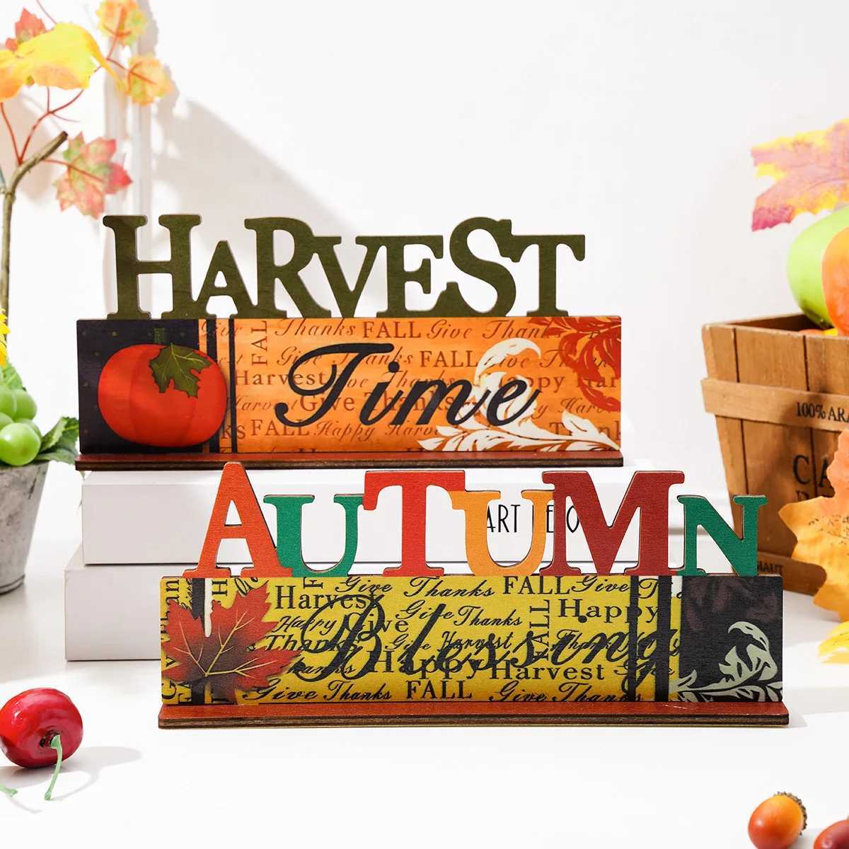 1PC wooden letter autumn Harvest Festival decorative item Thanksgiving Day decorative stand C250919