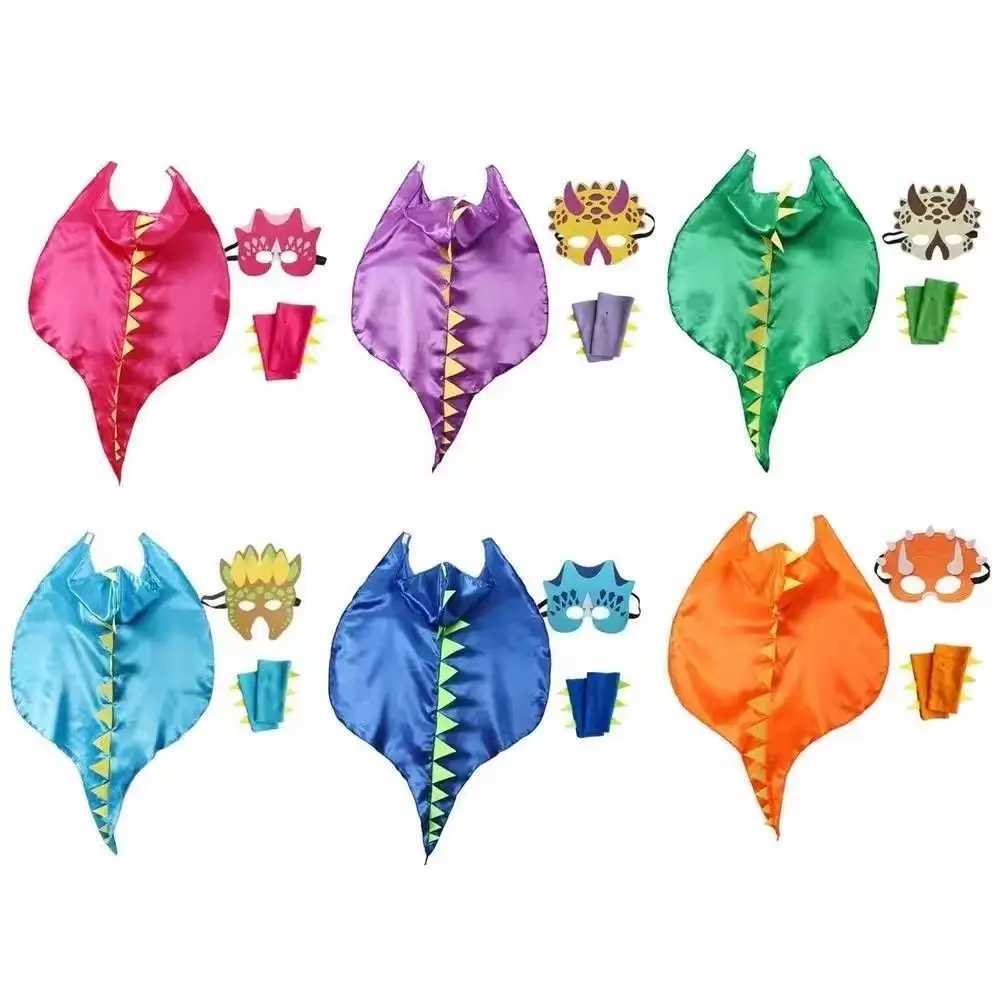 Fancy Mask Dragon Cloak Hooded Cape Cosplay Costumes Halloween Kids Costume Golves Dinosaur Costume Boys Girls L250918
