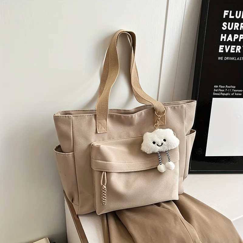 Womens Bags Large Capacity Japanese Style Tote Bag Multi Compartment Zipper Closure Cute Plush Fixed Strap Casual EleganceXJ250918