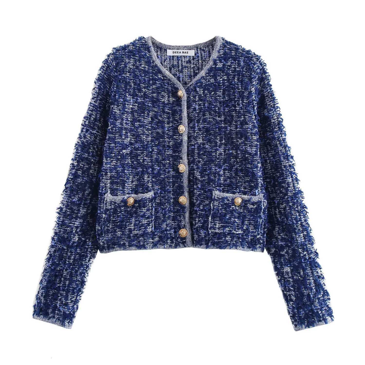 Blue Xiaoxiangfeng Heavy Industry Knitted Coat For Womens Spring Style Elegant And High End Short Cardigan Top Z250918