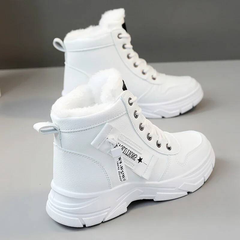 Designer Sneakers for Women Casual High Top Womens 2024 Winter Plush Lined Warm Thick Lace-up Sports Shoes Size 43 ddmymonkey