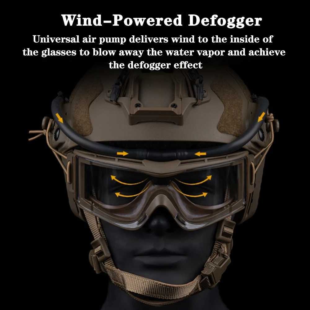 Tactical Goggles Fan Defogger AntiFog Kit Eyewear Air Defog for Airsoft Shooting Motocross Skiing Mountaineering Clear Vision J2509191