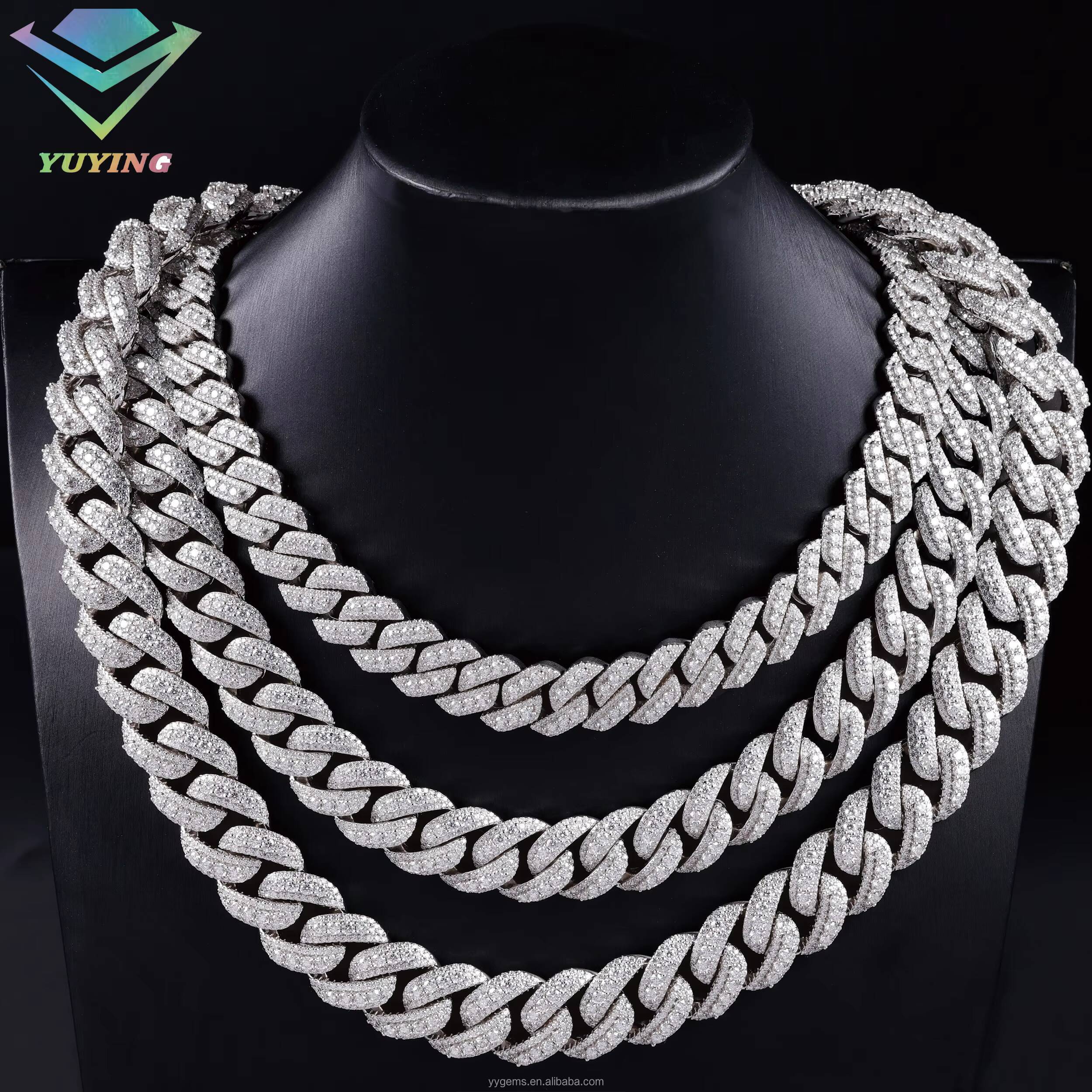 Fast Shipping Gold 14mm Moissanite Cuban Link Raised 925 Silver Iced Out Chain Hip Hop Style Jewelry Unique and Fashionable