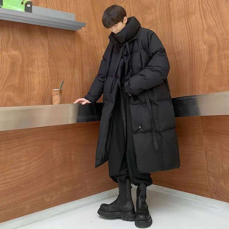 2025 New Men Jackets Fashion Down Jacket Korean Style Hooded Coats Male Winter Long Stand Collar Overcoats A481