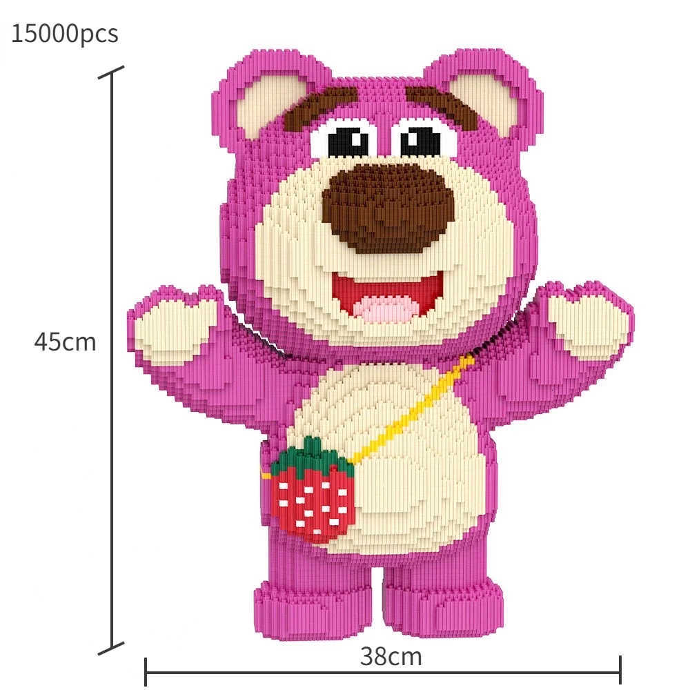 Disney-Extra Large Lotso Block Toy for Adults and Children, Cute Pet Bear, Love, Strawberry, DIY Gift