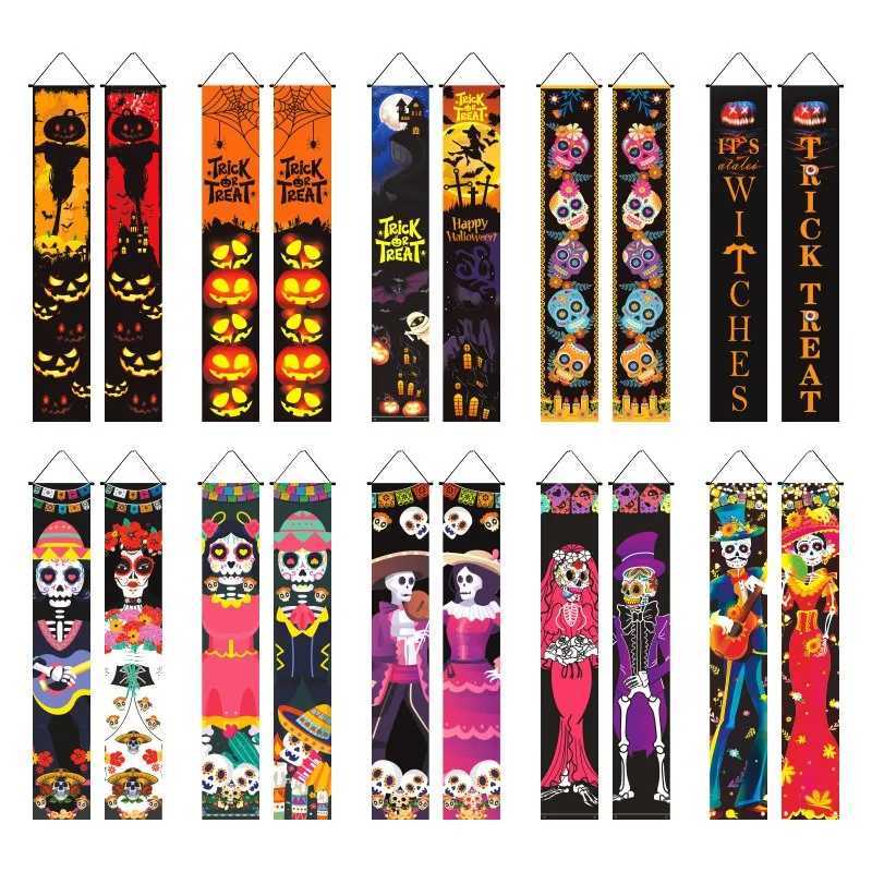 Halloween Hanging Door Curtain Skeleton Banner Happy Halloween Party Porch Sign For Home Party Decor Halloween Decorations 2025 C250919