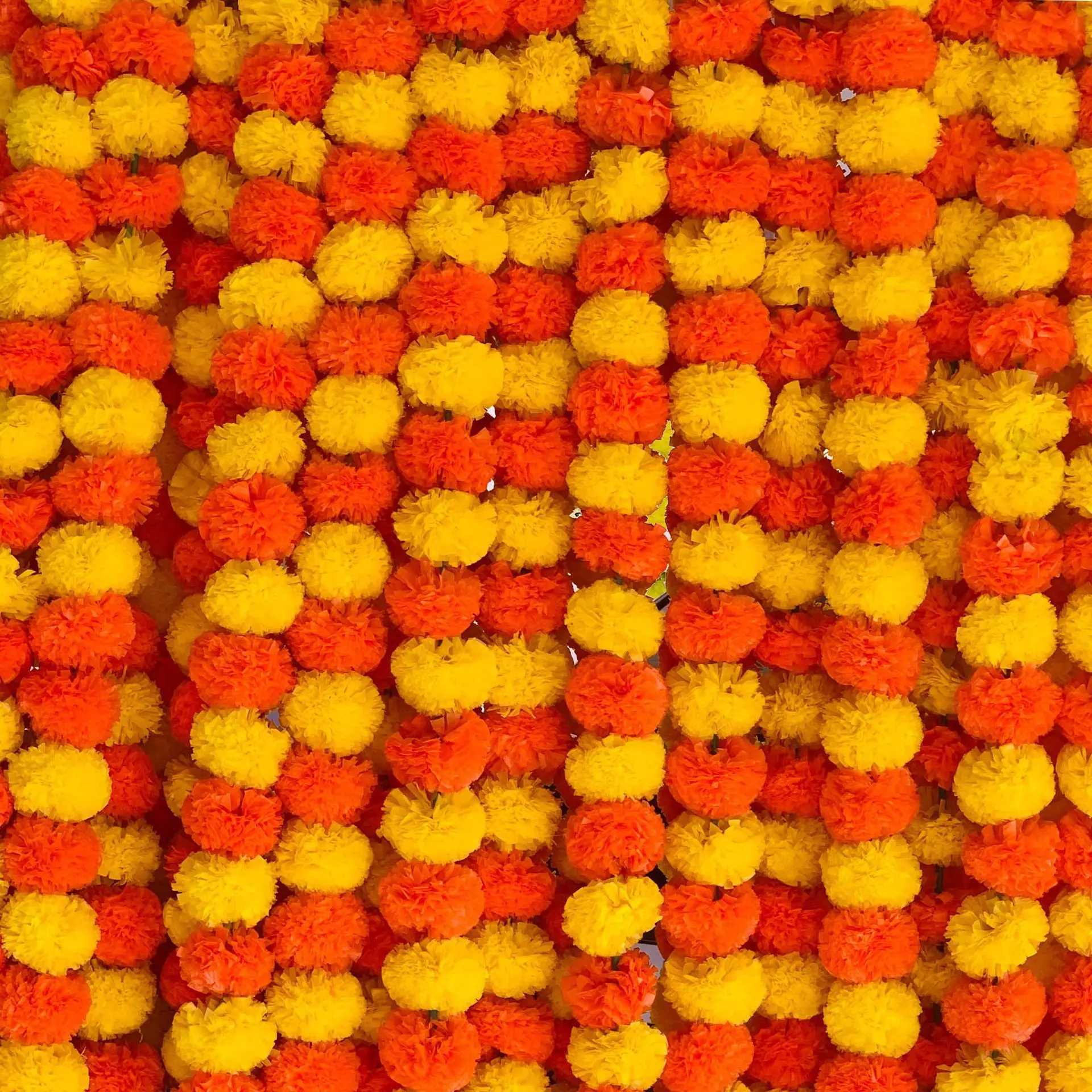 5Pcs Marigold Garland for Decoration15m Artificial Marigold Flowers Diwali Decorations for HomeOrange and Yellow Marigold Hea C250919