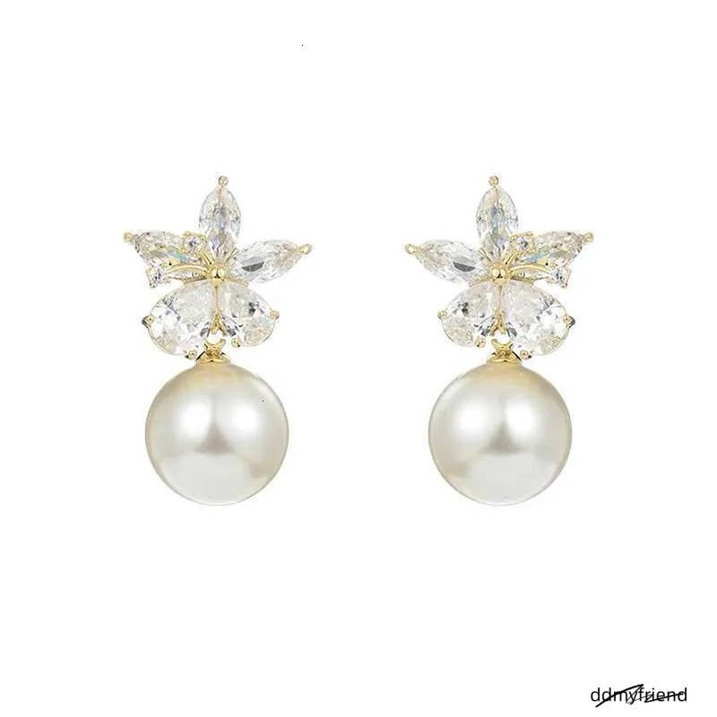 Dhcollections Summer Zircon Flower For Women, Light , Niche, High-End, Simple, Elegant Pearl Earrings ddmyfriend