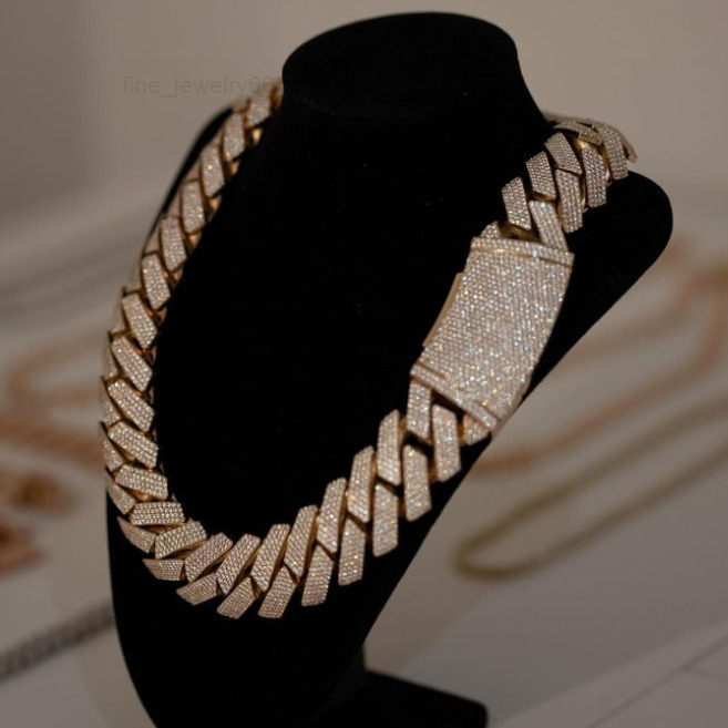 22mm Cuban Link Chain Iced Out VVS Diamond Gold Plated 925 Silver Hiphop Moissanite Cuban Chain