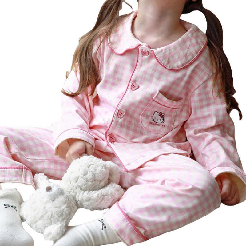 Sanrio New Hello Kitty animation peripheral cartoon cute childrens pajamas highlooking little girl home wear cardigan twopiece set L250919