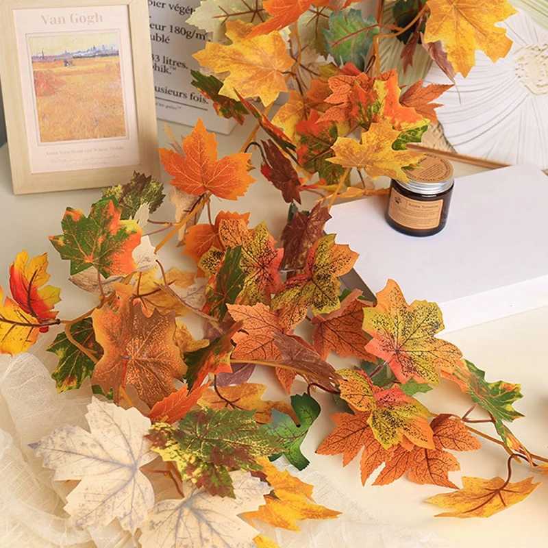 2M Fall Artificial Maple Leaf Garland Fake Leaf Plant Vine Room Decoration Autumn Halloween Decor Fireplace Hanging Wall Decor C250919
