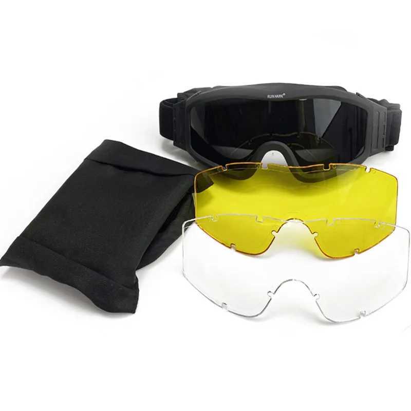 Black Tan Green Tactical Goggles Military Shooting Sunglasses 3 Lens Airsoft Paintball Windproof Wargame Mountaineering Glasses J250919