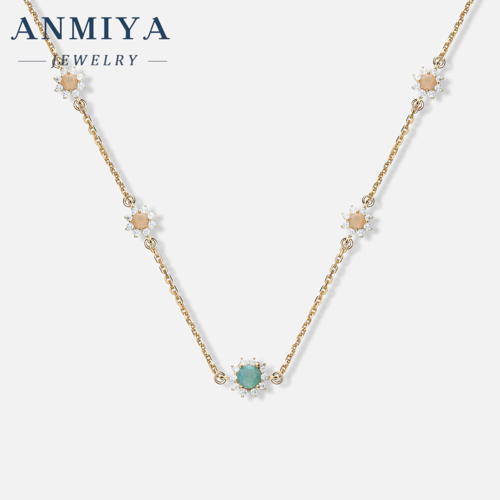 Multi-colored Zircon Diamond Charm 925 Silver Necklace for Women 18K Gold Wholesale