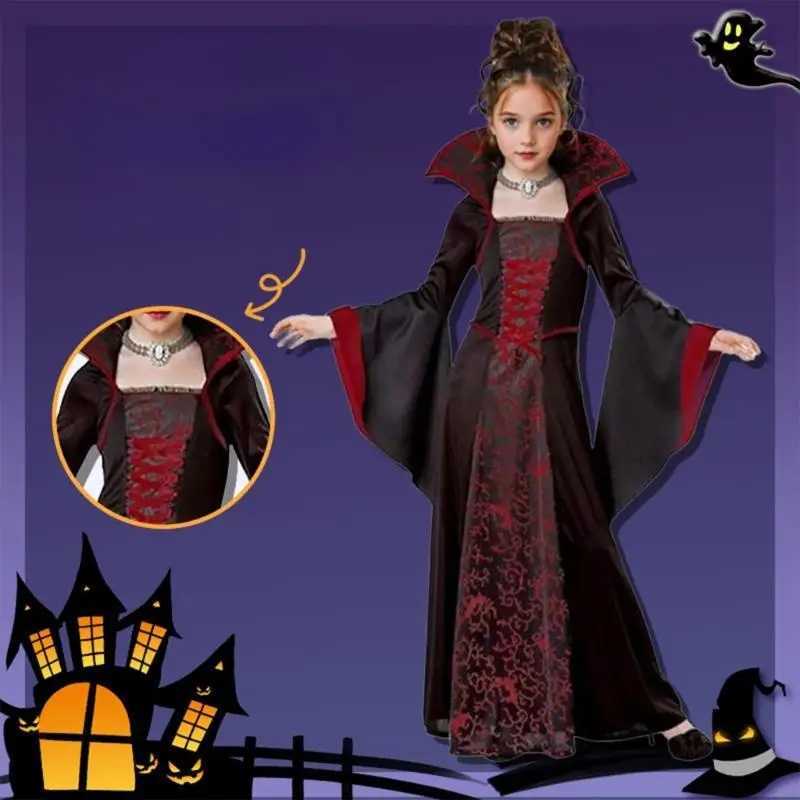 Y3NE Children Halloween Witch Dress Floral Lace Up Witch Dress with Sleeve L250918