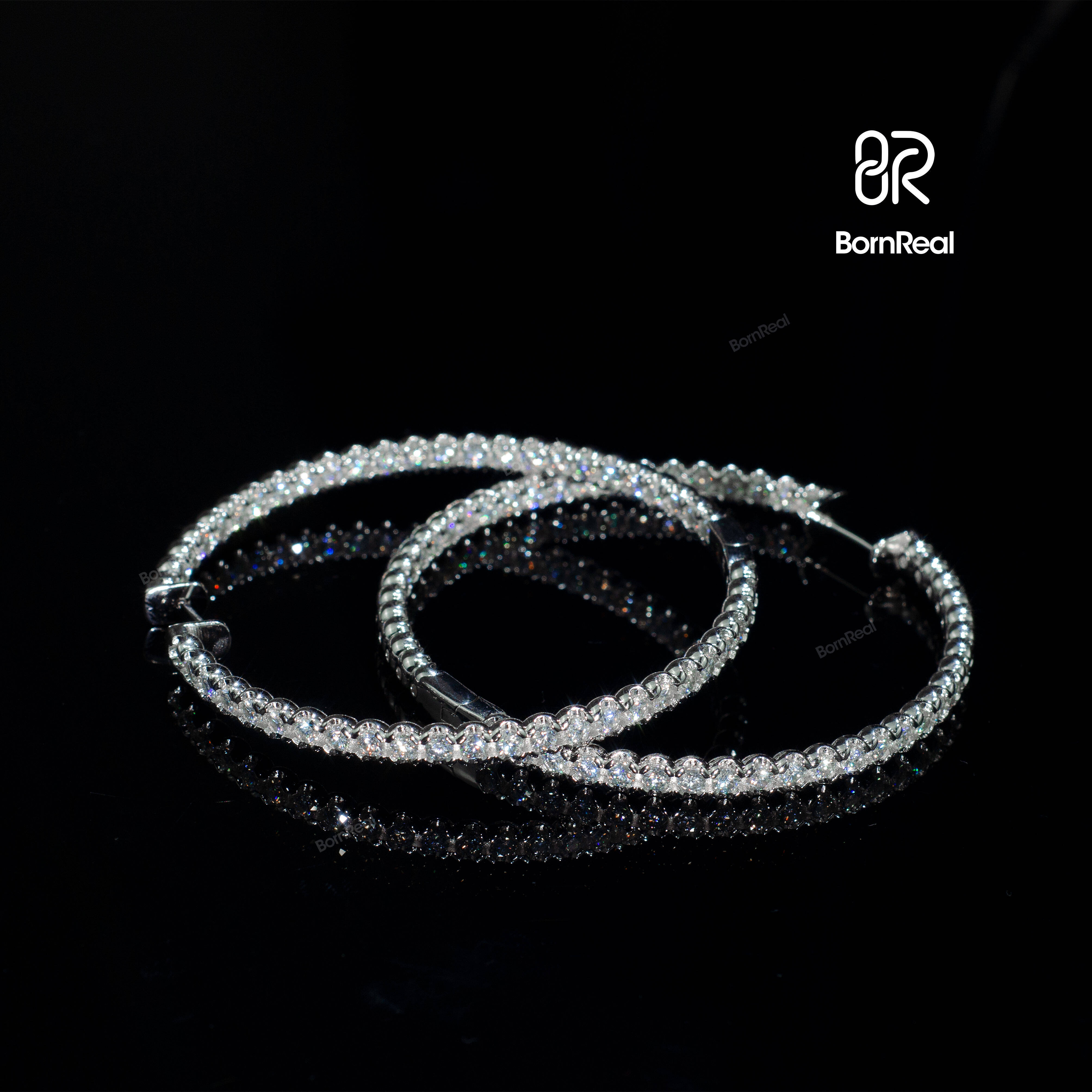 Custom 18K Gold Big Vvs Moissanite Tennis Hoop Earrings Iced Out Round Brilliant Cut Diamond 925 Silver Earring Fine Jewelry