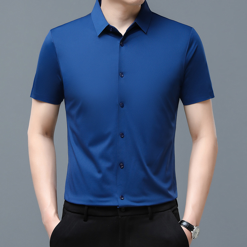 Ice-Silk Short-Sleeve Shirt for Men New Arrival Solid Color Non-Iron Men s Wear Lightweight Summer Short Sleeve Mulberry Silk Dad Casual Shirt
