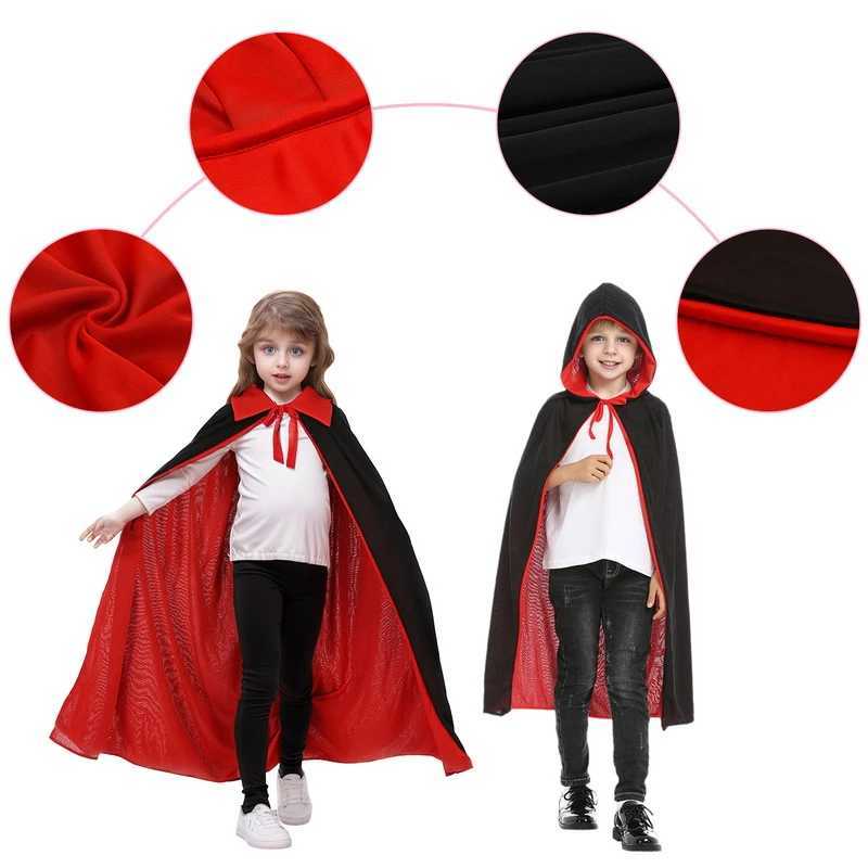 Unisex Child Adult Halloween Black Red Reversible Hooded Cloak Vampire Capes Party Costumes L250918