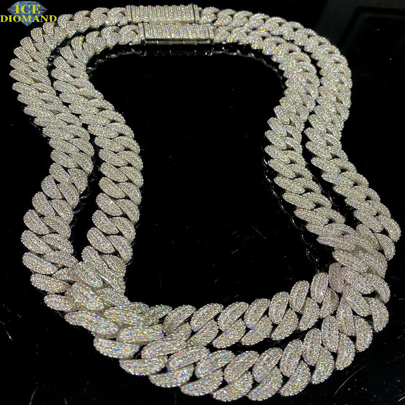 20mm 925 Sterling Silver VVS Moissanite Ice Diamond Hip Hop Style Cuban Chain Necklace Fashionable Jewelry