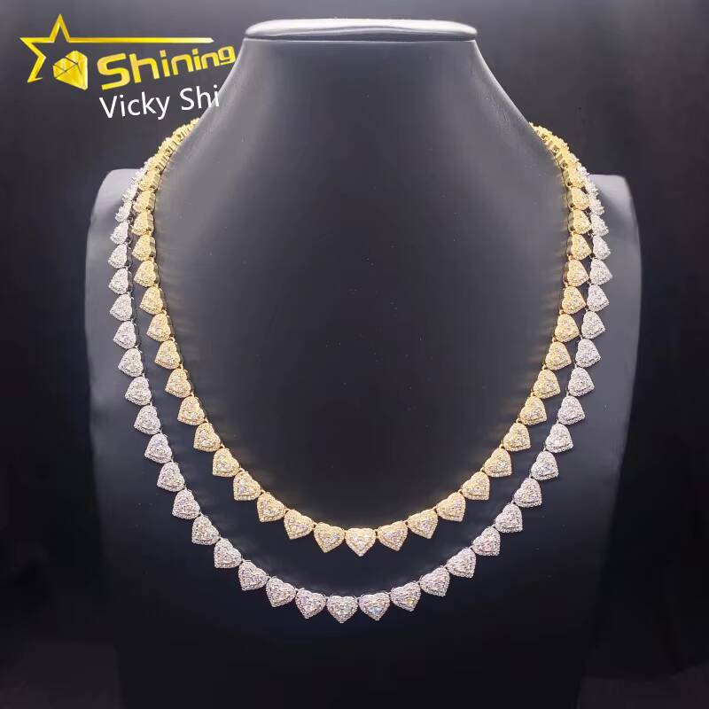 Hot Sale Heart Shape Iced Out Hip Hop Necklace 925 Solid Silver Gold Plated Vvs Moissanite Cuban Link Chain Necklace