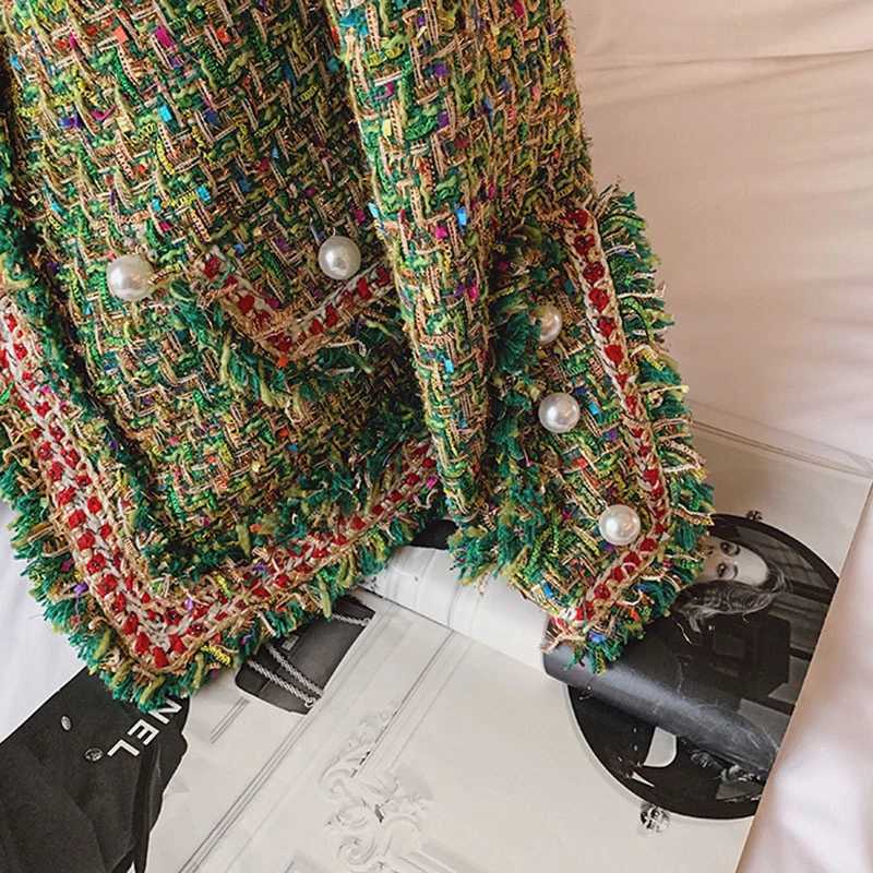 New High Quality Designer Women Tweed Jackets v neck 2022 Spring Autumn Womens Long Sleeve Pearl Button Slim Tweed Coats QT52 Z250918