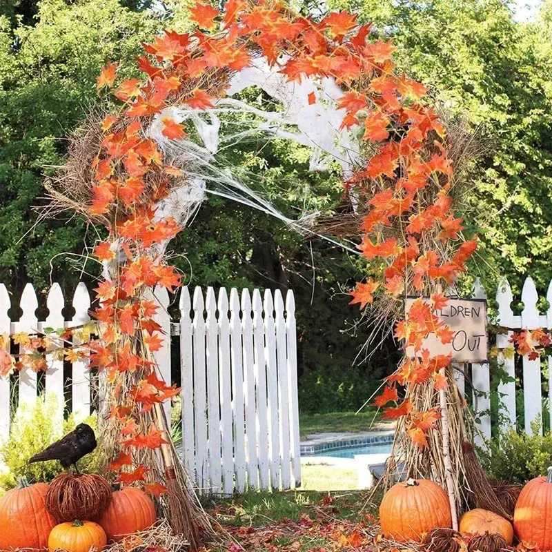 Artificial Maple Leaves Orange Fall Leaf Vine Fake Plants Maple Foliage Wall Hanging Garland Christmas Thanksgiving Decoration C250919