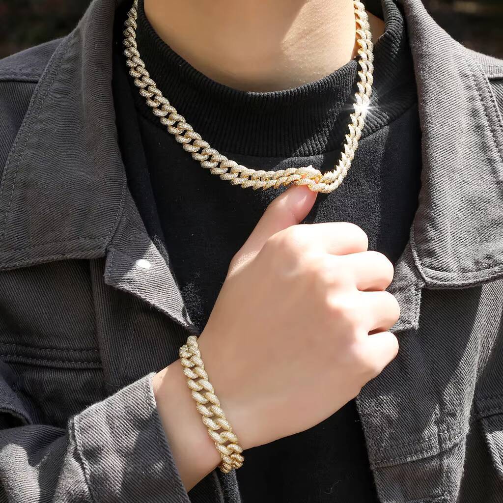 Wholesale Hip Hop Jewelry White Gold Plated Iced Out Cz Diamond Cuban Chain Gold Chunky Cuban Link Chain Necklace