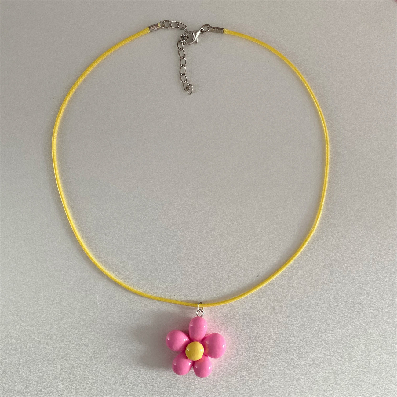 Milk Bubble Color-Block Five-Petal Flower Necklace Cute Sweet Ins aron Version Korean Pastoral Style