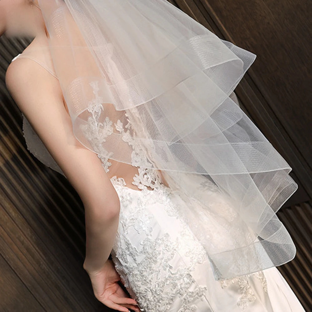 Wedding Bride Headdress Full Of Romantic Church Wedding Style Ladies White TwoLayer Gauze Fingertip Veil 250918