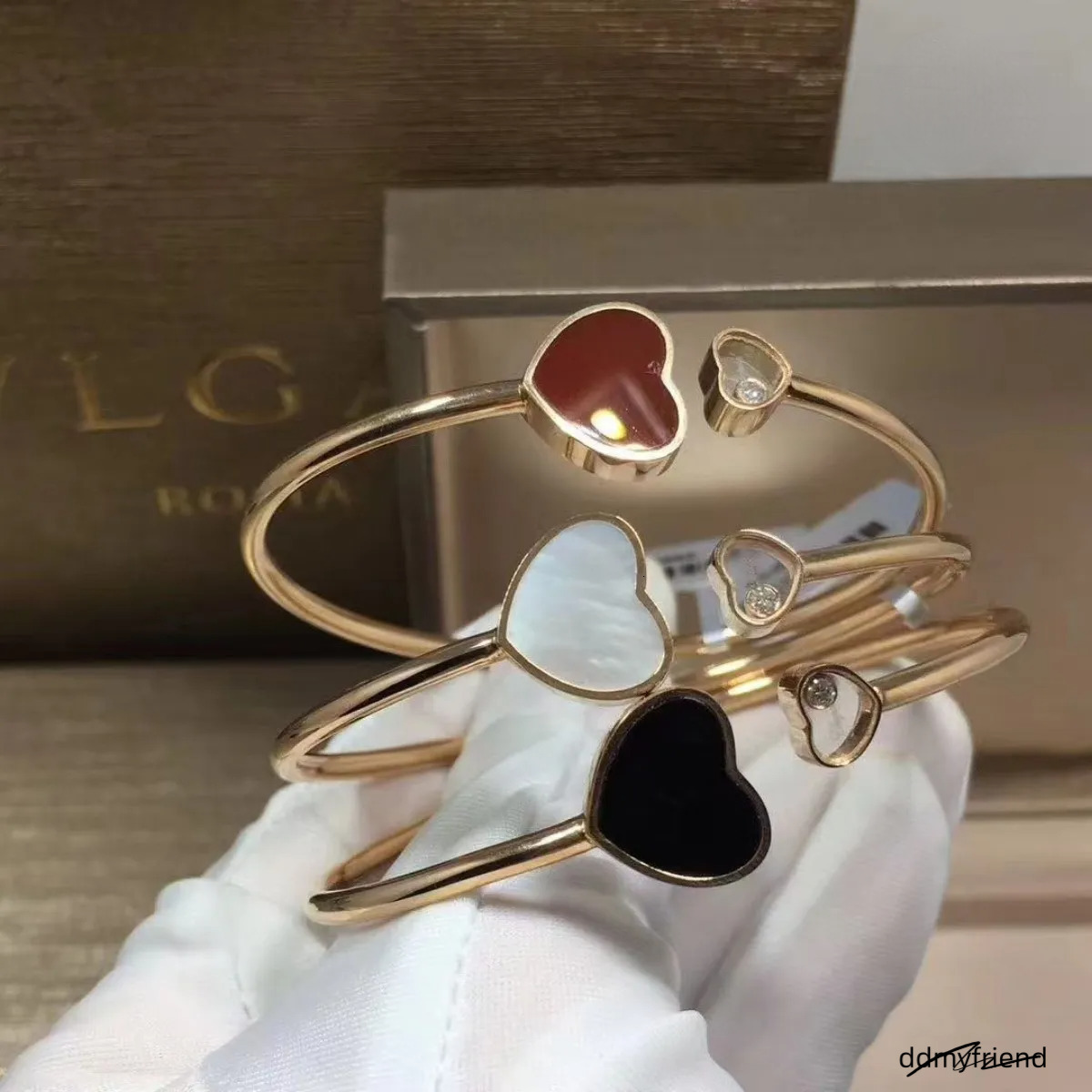 High-Version Love Side Dia Red Agate White Fritillary Without Fading V Gold High-End Gold-Plated Opening Lats Original Bracelet ddmyfriend