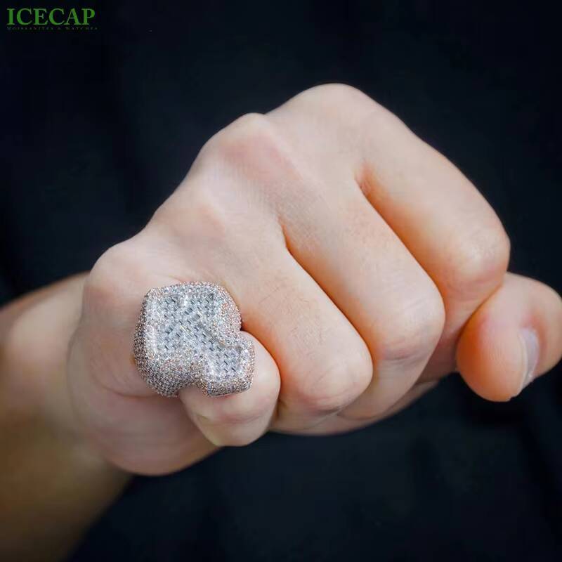 Fashion Rose Gold 925 Silver Cross Rings Moissanite GRA Certificates Iced Out Jewelry Hip Hop Ring for Men