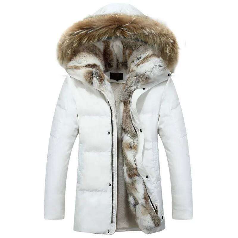 Mens Fur Collar Warm Fleece Lined Down Jackets Coats Men Hooded Coat Waterproof Puffer Warmth Winter Jacket
