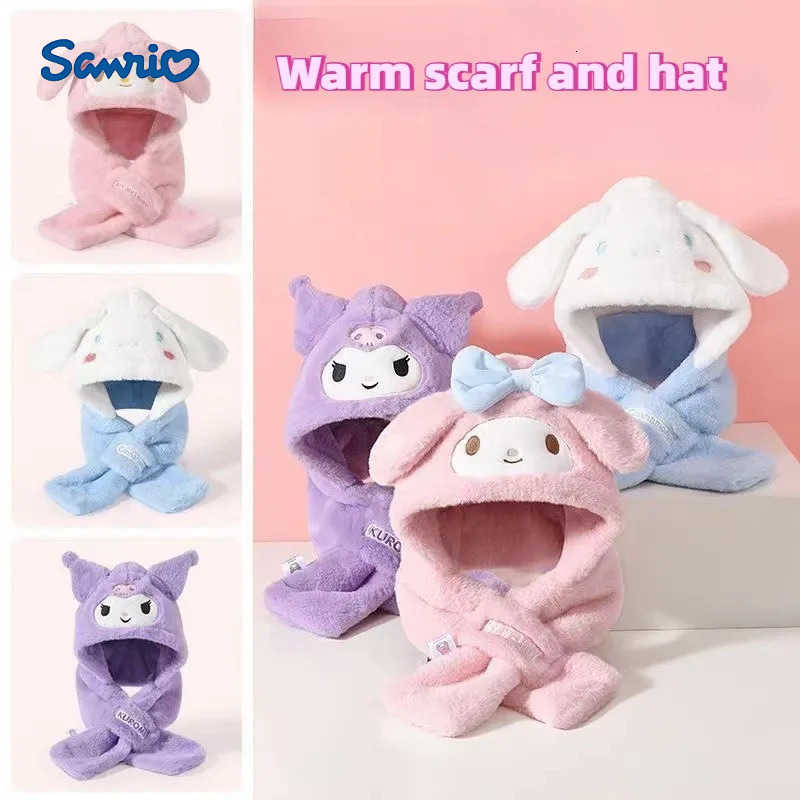 Sanrio Childrens Hat Scarf Winter Warm Plush Kuromi One Day Ear Protection Hat L250919