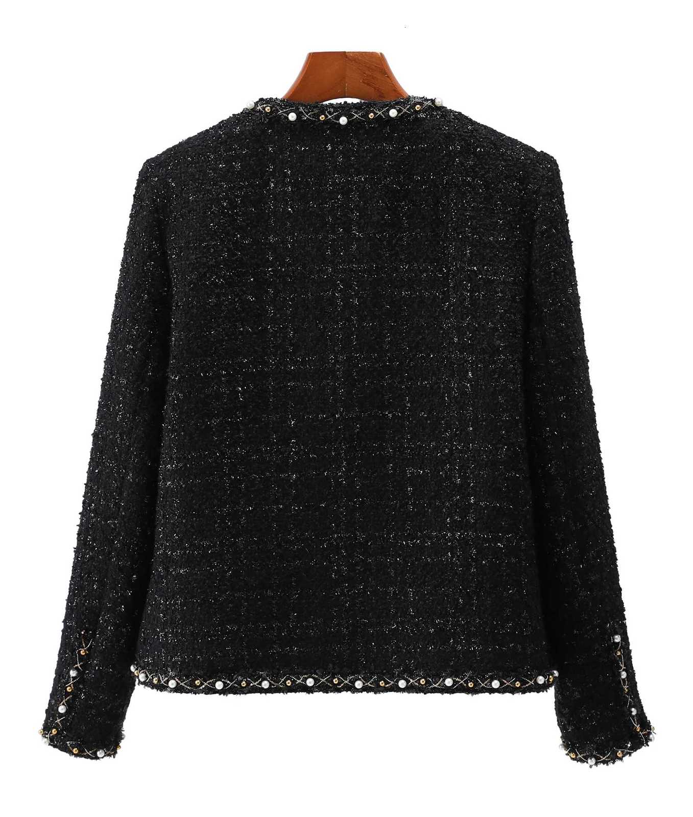 2025 new fashion round neck elegant light luxury celebrity highend heavy industry beading temperament design tweed jacket Z250918