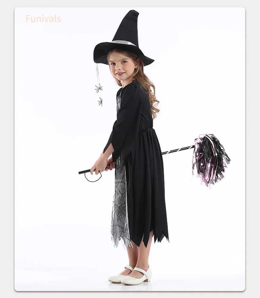 children performance black Witch Cosplay pretty Dress Costume Magic Suit Halloween with hat L250918
