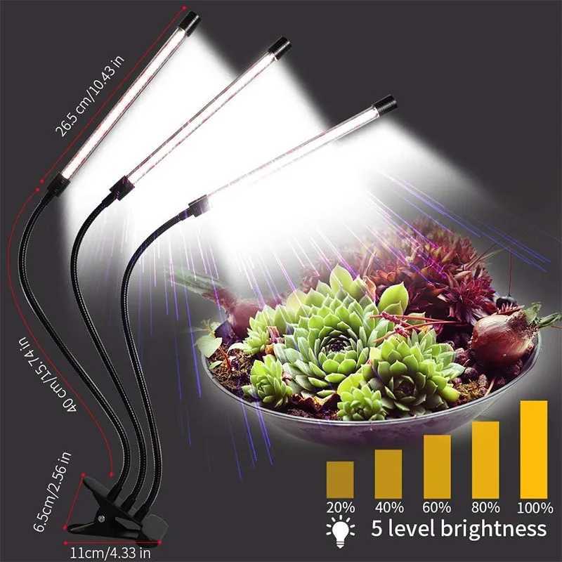 Plant Grow Light 5500K Full Spectrum Clip LED Growing Lamp for Indoor Plants Automatic Timer5 Dimmable Levels3 Tubes C250919