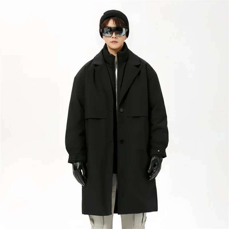 Down Trench Autumn Winter New Solid Color Business Light Medium Length Coat Men's Windproof Warm Jacket