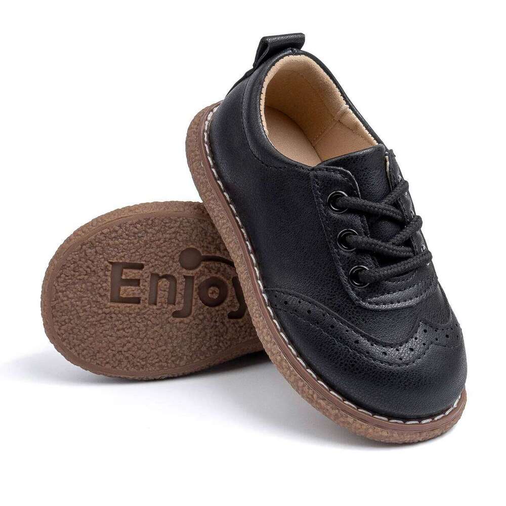 KIDSUN Children Retro Casual Leather Shoes Comfortable Breathable Rubber Soft Anti-Slip Flat Sole Lace Up Solid Color Flats Shoe