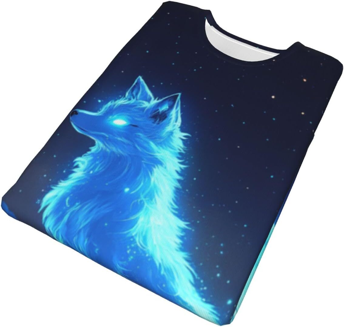 Mens T shirt Glowing Wolf Unisex 3D Pattern Printed T-Shirts Fantasy Animal Wolf Graphic Summer Short Sleeves Fashion Casual Tee Top T-Shirt Shirts Ts