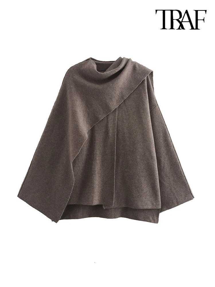 TRAF Womens Fashion Fall and Winter Comfortable Casual Commuter Coat Knitted Loose Warm Coat Asymmetric Elegant Split Jacket Z250918