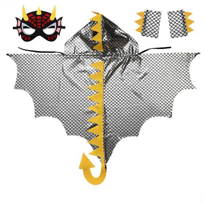 312Y Kids Dinosaur Cape with Horns Tail and Mask Wristbands for Halloween Party Costume Dinosaur Theme Cosplay Outfit L250918