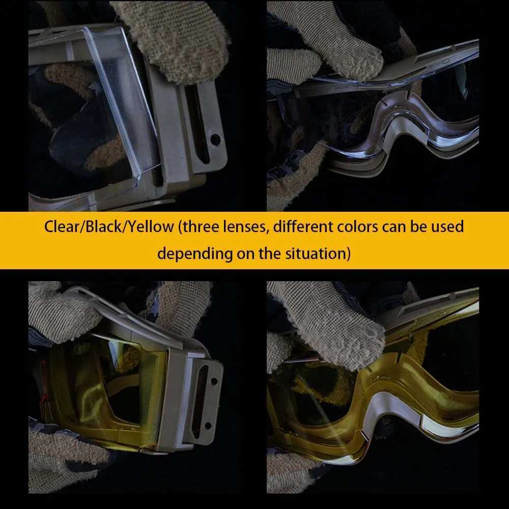 Airsoft Tactical Goggles Tricolor Lens MultiFunction Hunting Accessory Tactical Helmet Adaptor Suitable for Paintball Shooting J250919