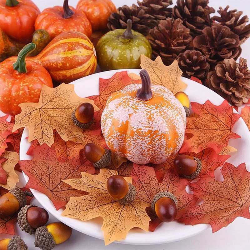 50pcs Simulation Mini Pumpkins Maple Leaves Set Ornament Halloween Thanksgiving Day Home Cabinets Decoration Party DIY Supplies C250919