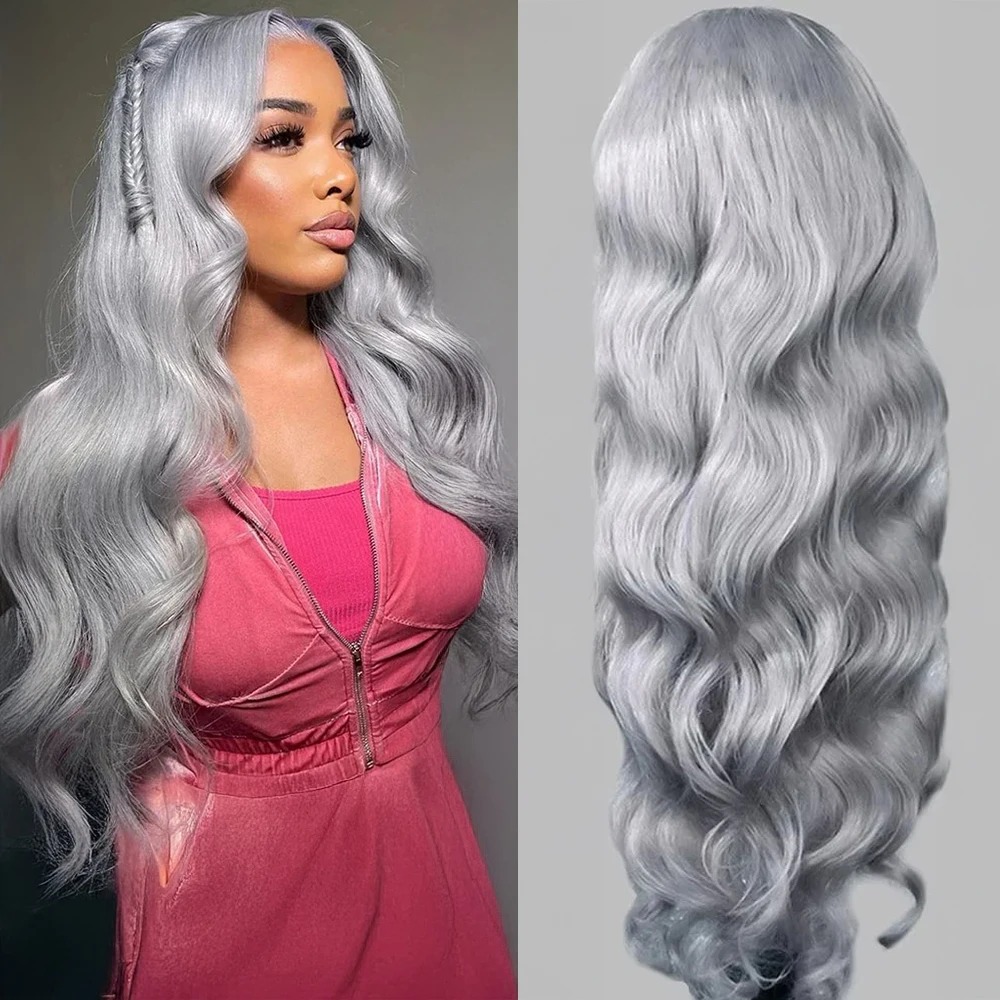613 Silver Gray Colored Wig 13x6 Lace Human Hair Body Wave Wig 200% Density Pre-Cut 100% Brazilian Wig Without Glue Wig For Wowen
