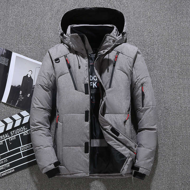 Down Jacket Short Hooded Warm Coat Outdoor Casual Multi-Pocket Plus Size Men's Clothing