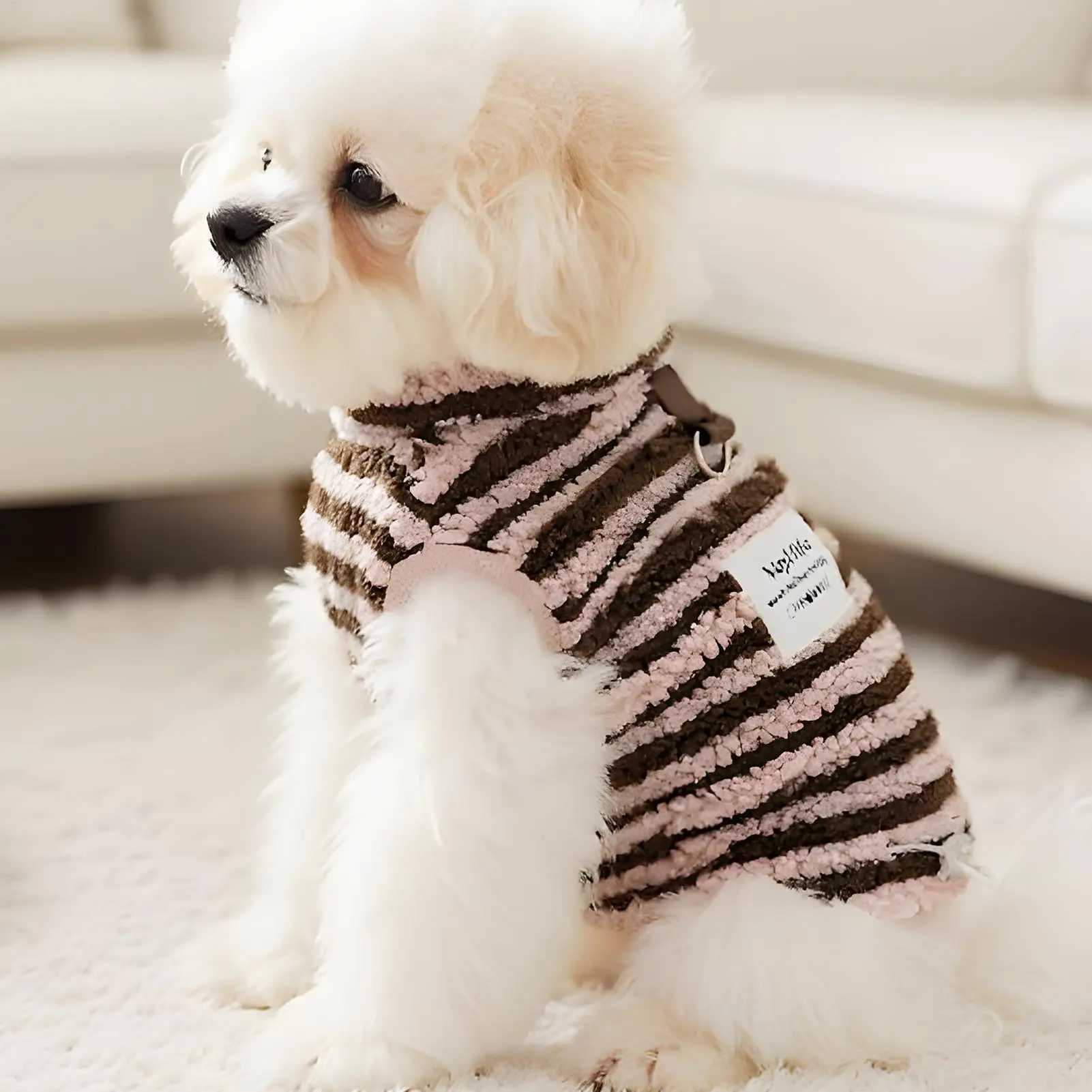 Striped Dog Sweater Medium Striped Fleece Winter Puppy Clothes Pet Winter Warm Costume Outfit Dog Girl Clothes Pullover Jumper S25911