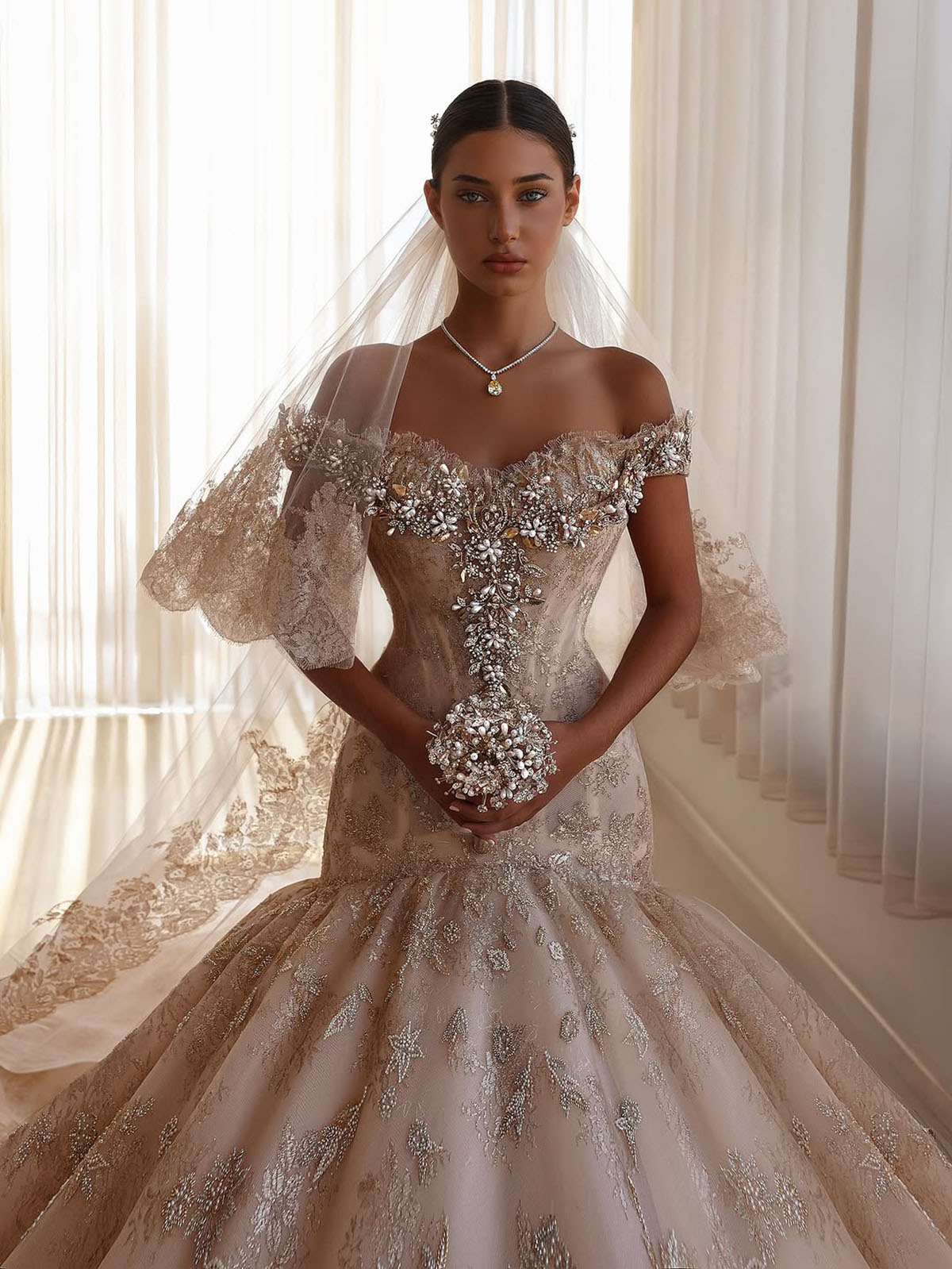 Vintage Appliques Wedding Dresses Off Shoulder Bridal Gowns Pearls Rhinestone Mermaid Beading Princess Customized Vestidos De Novia Plus Size