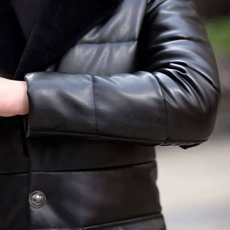 Winter Suit Collar With Veet Mid To Long Leather Jacket Men High Quality Slimming Down Man Composite Sheepskin Coat