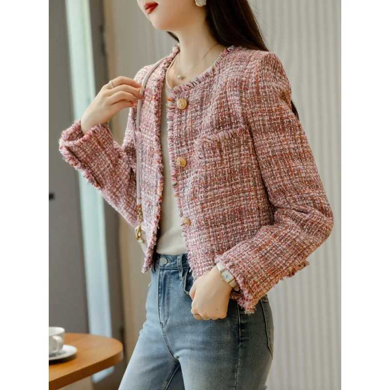 Womens Pink Fragrant Short Coat 2024 New Spring and Autumn Season Tassel Top Z250918
